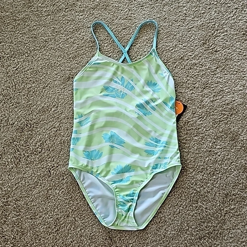 Girls One-Piece Wavy Floral Swimsuit UPF 50+